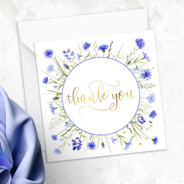 Purple Wildflower Thank You Gold Script Note Card (Creator Uploaded)