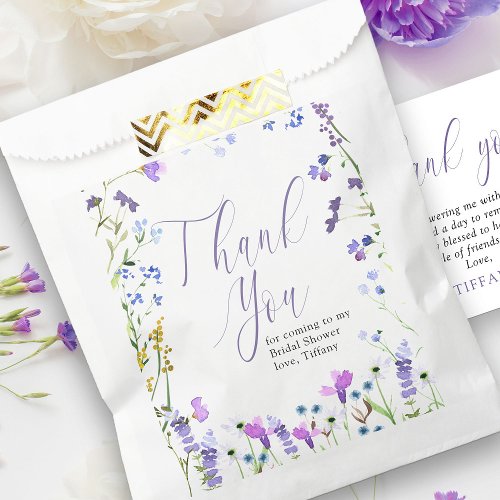 Purple Wildflower Thank You Script Favor Bag