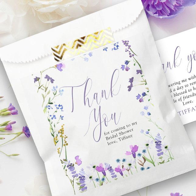 Purple Wildflower Thank You Script Favor Bag (Thank you favor bags from my Purple Wildflower Bridal Shower collection)