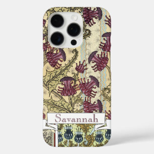 Purple Wildflower Thistle Trendy Floral Typography iPhone 16 Pro Case