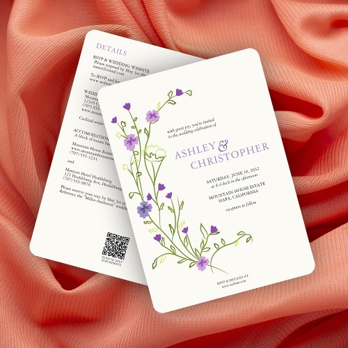 Purple Wildflower Watercolor All_in_One Wedding Invitation