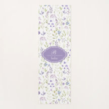 Purple Wildflower Watercolor Custom Name Yoga Mat