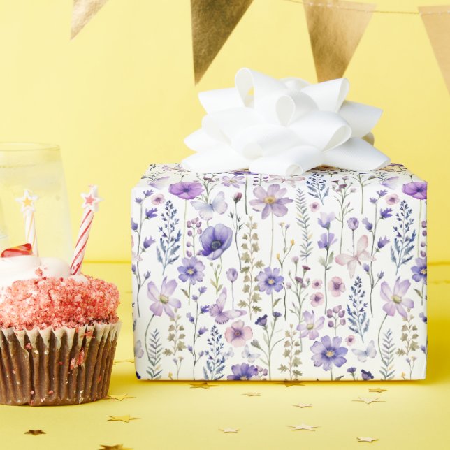 Purple Wildflower Watercolor Floral Wrapping Paper (Birthday Party)