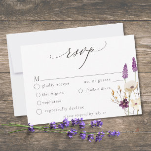 Purple Wildflower Watercolor Minimalist Wedding RSVP Card