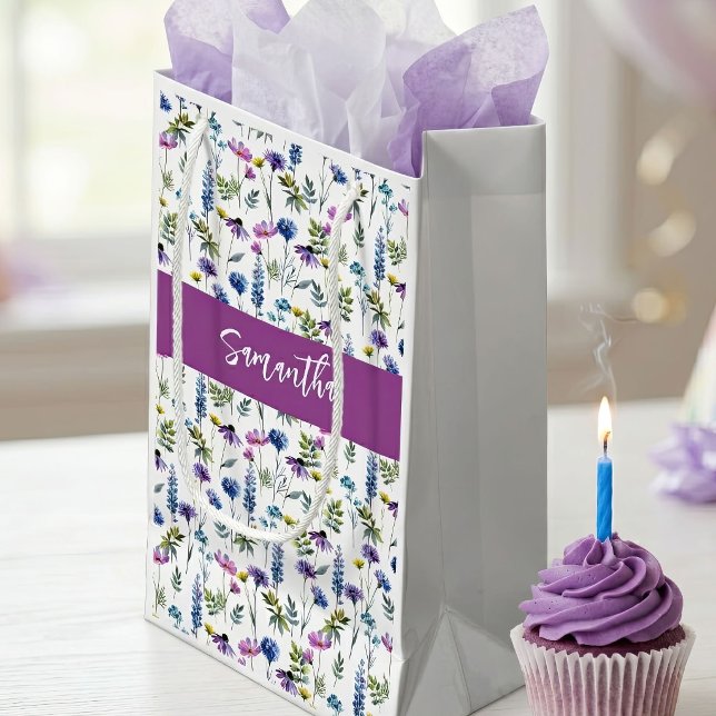 Purple Wildflower Watercolor Monogram Small Gift Bag (Creator Uploaded)