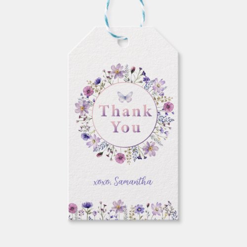 Purple Wildflower Watercolor Thank You  Gift Tags