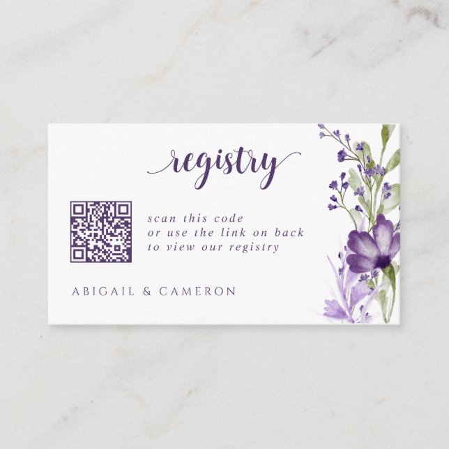 Purple Wildflower Wedding Bridal Shower Registry Enclosure Card (Front)