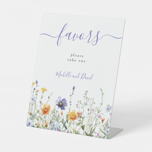 Purple Wildflower Wedding Favors Pedestal Sign (Front)