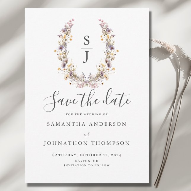 Purple Wildflower Wedding Flat Save The Date Card (Creator Uploaded)