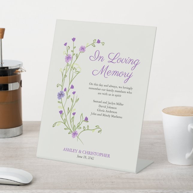 Purple Wildflower Wedding Memorial Pedestal Sign (In SItu)