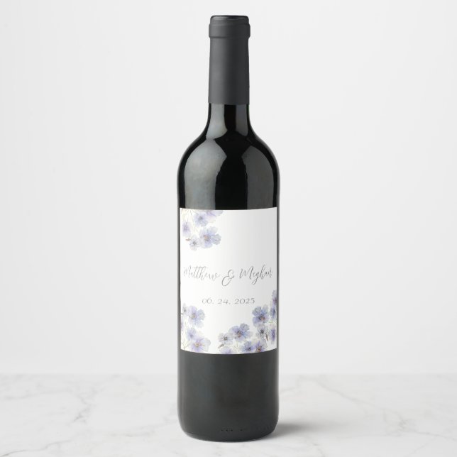 Purple Wildflower Wedding Wine Label (Front)