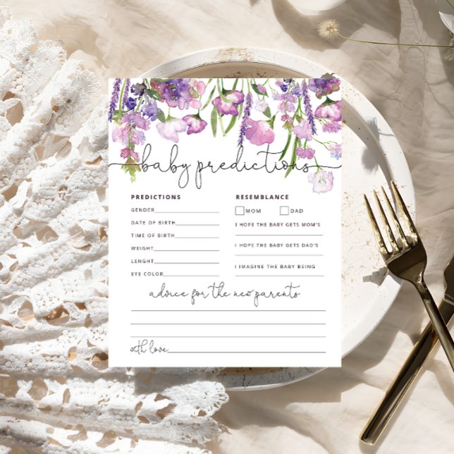 Purple Wildflowers Baby Predictions Advice Card  (Creator Uploaded)