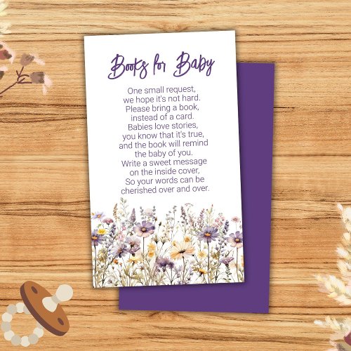 Purple Wildflowers Baby Shower Books for Baby Enclosure Card