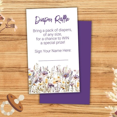 Purple Wildflowers Baby Shower Diaper Raffle Enclosure Card