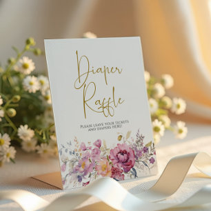 Purple Wildflowers Baby Shower Diaper Raffle Pedestal Sign