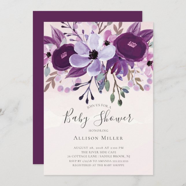 Purple Wildflowers Baby Shower Invitation (Front/Back)
