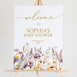 Purple Wildflowers Baby Shower Welcome Sign