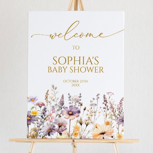 Purple Wildflowers Baby Shower Welcome Sign