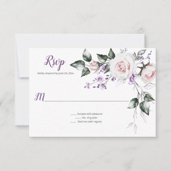 Purple Wildflowers Blush Pink Roses | RSVP Card