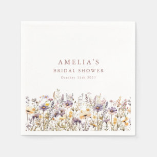 Purple Wildflowers Border Bridal Shower Custom Napkins