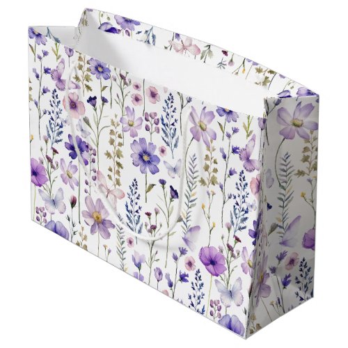 Purple Wildflowers Botanical Pattern Birthday Large Gift Bag