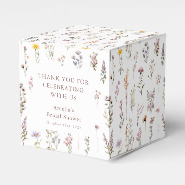 Purple Wildflowers Bridal Shower Custom Thank You Favor Boxes (Front Side)