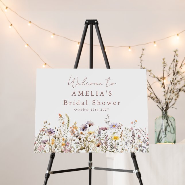 Purple Wildflowers Bridal Shower Custom Welcome Foam Board (In Situ (Stand))