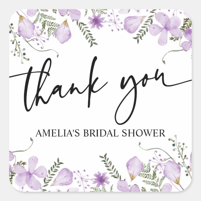 Purple Wildflowers Bridal Shower Favors Sticker (Front)