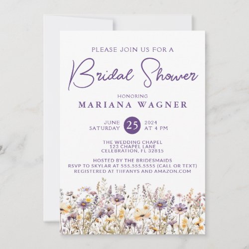 Purple Wildflowers Bridal Shower Invitation