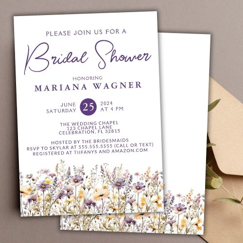 Purple Wildflowers Bridal Shower Invitation