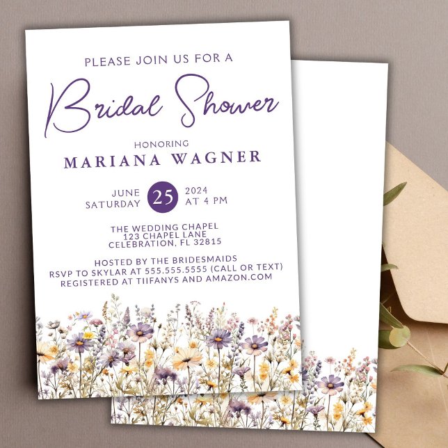 Purple Wildflowers Bridal Shower Invitation (Creator Uploaded)