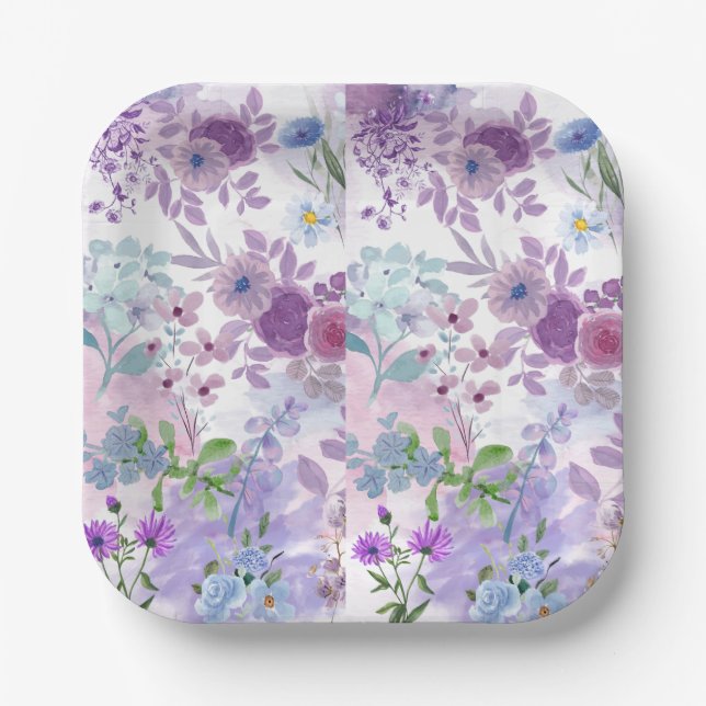 Purple wildflowers bridal shower paper plates (Front)