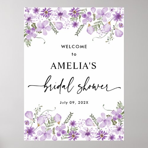 Purple Wildflowers Bridal Shower Welcome Poster