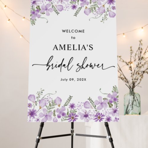 Purple Wildflowers Bridal Shower Welcome Sign