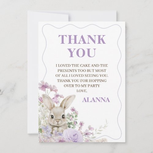 Purple Wildflowers Bunny Birthday Thank You Card