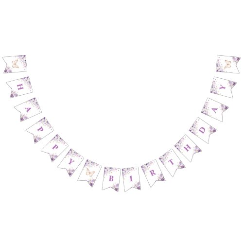 Purple wildflowers butterflies Happy birthday Bunting Flags