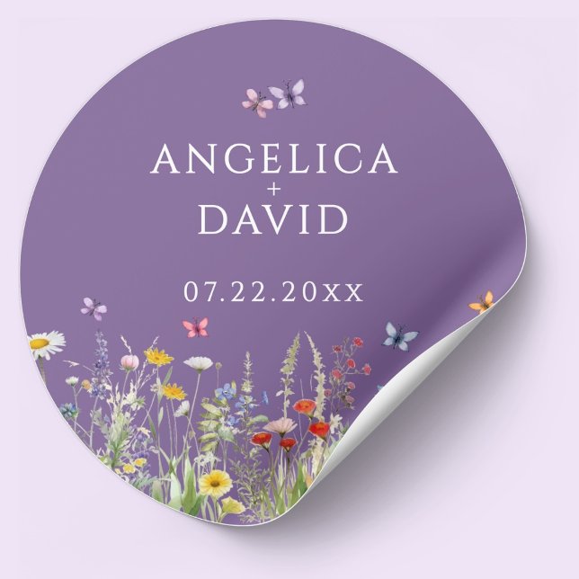 Purple Wildflowers Butterflies Wedding Sticker (Creator Uploaded)