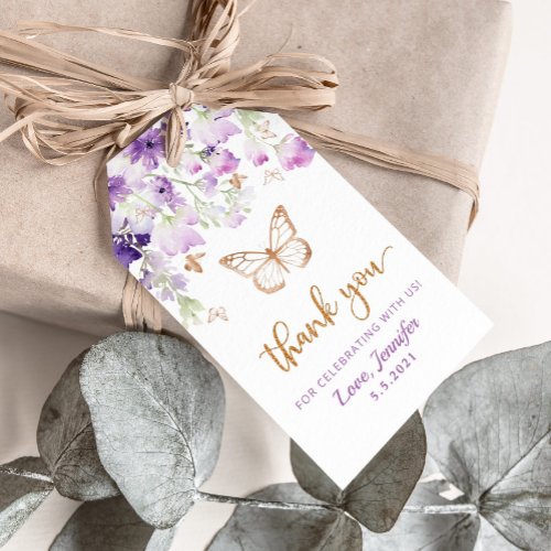 Purple wildflowers butterfly birthday gift tags