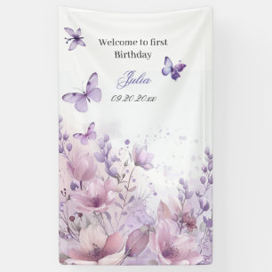 Purple wildflowers Butterfly Girl's first birthday Banner