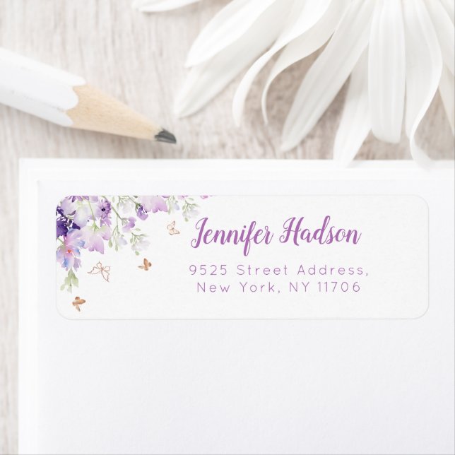 Purple wildflowers butterfly Return Address Label (Insitu)