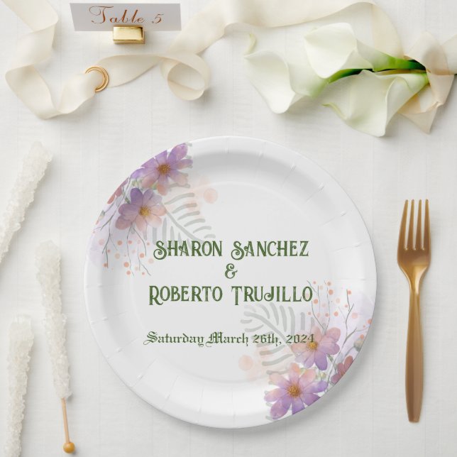 Purple Wildflowers  Card Paper Plates (Wedding)