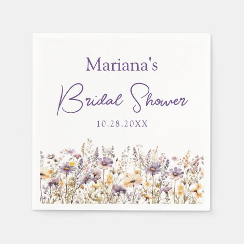 Purple Wildflowers Floral Bridal Shower Napkins