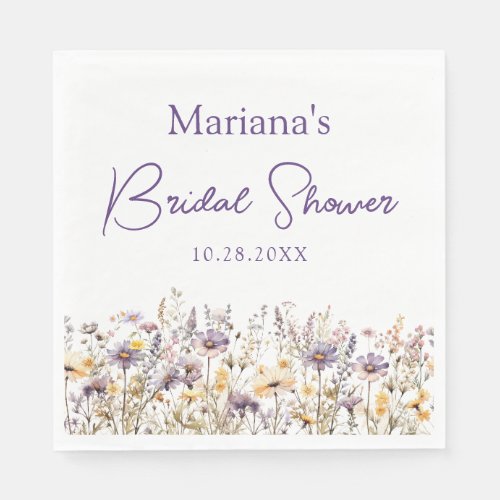 Purple Wildflowers Floral Bridal Shower Napkins