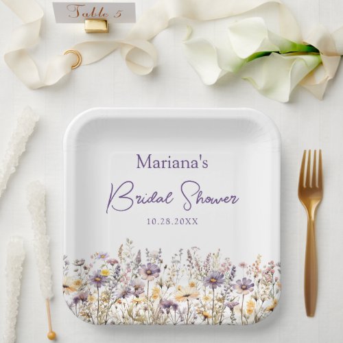 Purple Wildflowers Floral Bridal Shower Paper Plates