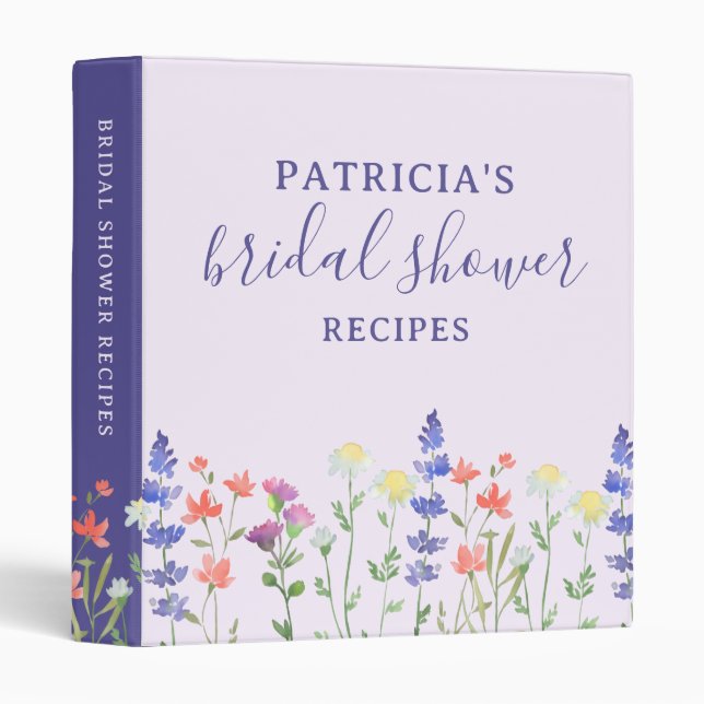 Purple Wildflowers Floral Bridal Shower Recipe 3 Ring Binder (Front/Spine)