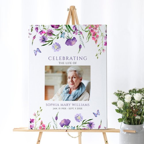 Purple Wildflowers Funeral Welcome Sign