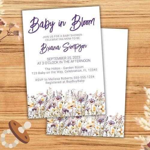 Purple Wildflowers Gender Neutral Baby Shower Invitation