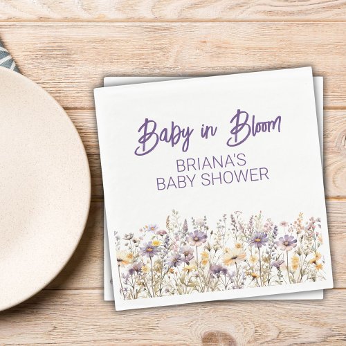 Purple Wildflowers Gender Neutral Baby Shower Napkins