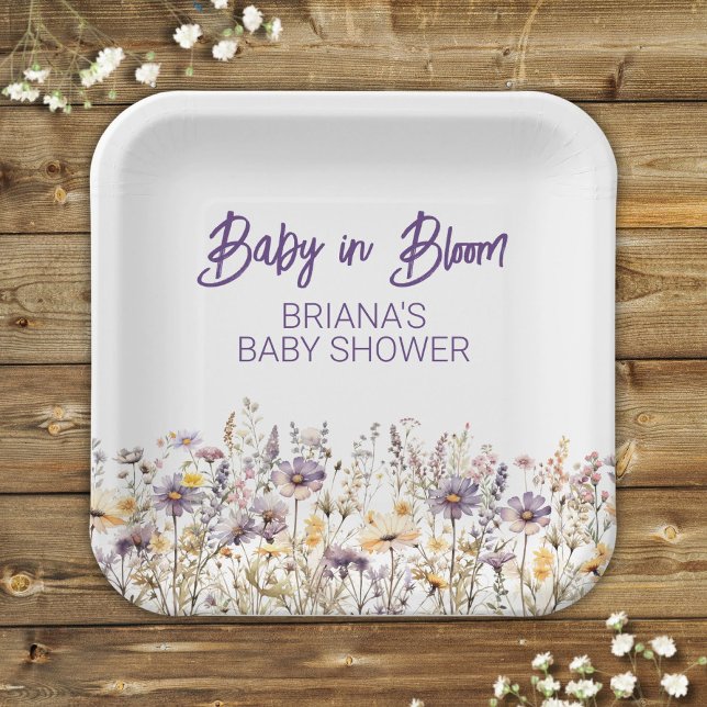 Purple Wildflowers Gender Neutral Baby Shower Paper Plates (Creator Uploaded)