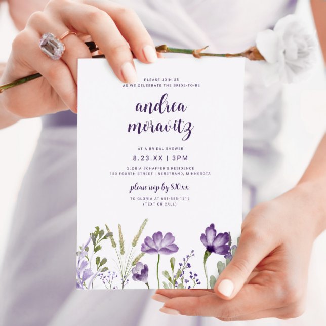 Purple Wildflowers Grass Bridal Shower Invitation (Creator Uploaded)